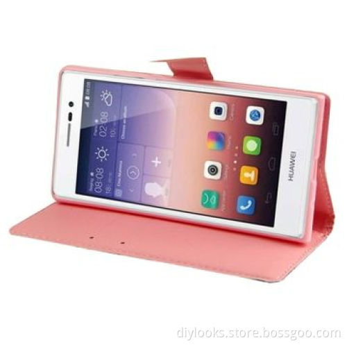 Vase Pattern Leather Case with Holder and Card Slots for Huawei Ascend P7
